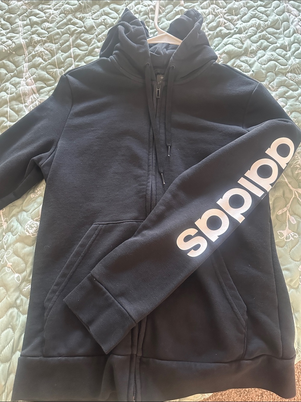 adidas Black Full-Zip Hoodie with White Sleeve Logo